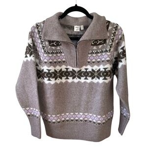 OAK & IVY Women’s 1/4 Zip Cozy Earth-Toned Sweater with Nordic Pattern